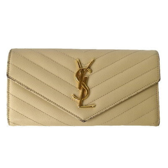 Saint Laurent Long Wallet YSL Monogram Matelasse Beige Leather - Picture 1 of 6